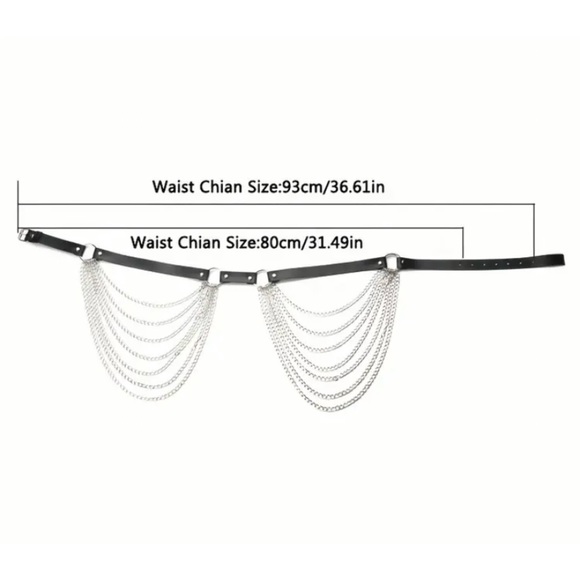 Goth Black PU Faux Leather Sexy Punk Waist Multiple Chain  Adjustable Belt - Picture 4 of 4